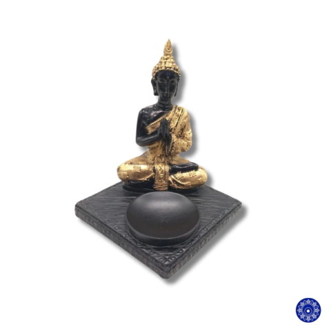 Incensário de Resina Buda Meditando Base Quadrada