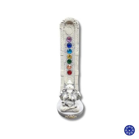 Incensário de Resina 7 Chakras Ganesha Branco