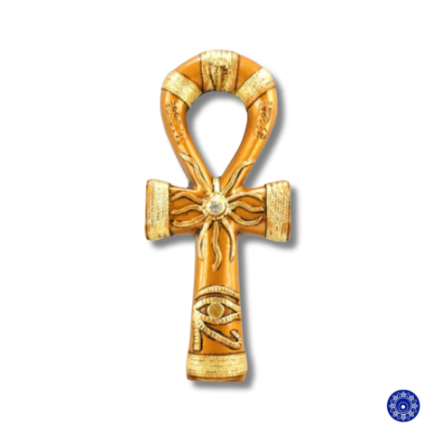 Enfeite de Resina Cruz Ansata Dourado 16cm