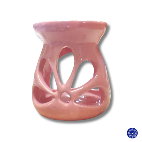 Difusor Aromatizador Rechaud Flor À Vela - Cerâmica Rosa Claro