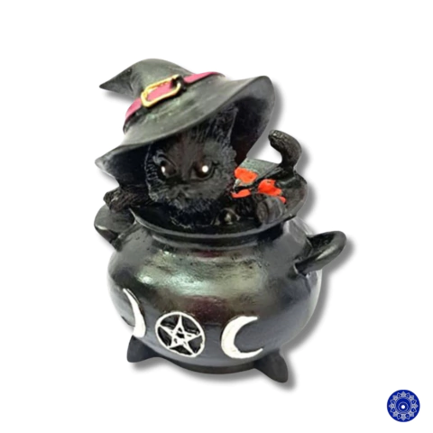 Enfeite de Resina Gato No Caldeirão
