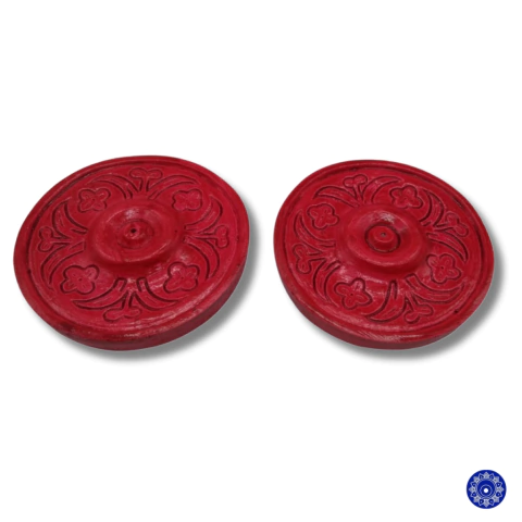 Incensário de Resina Redondo Arabesco Vermelho C/2