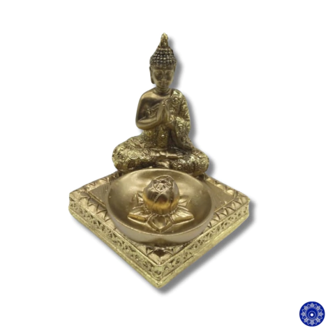 Incensário de Resina Buda Meditanto Dourado