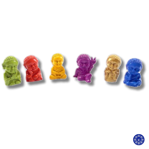 Enfeite de Resina Mini Budas Vibrações Colorido 4cm C/06