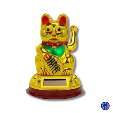 Enfeite Gato da Sorte Mexe Braço Dourado M (Maneki Neko)