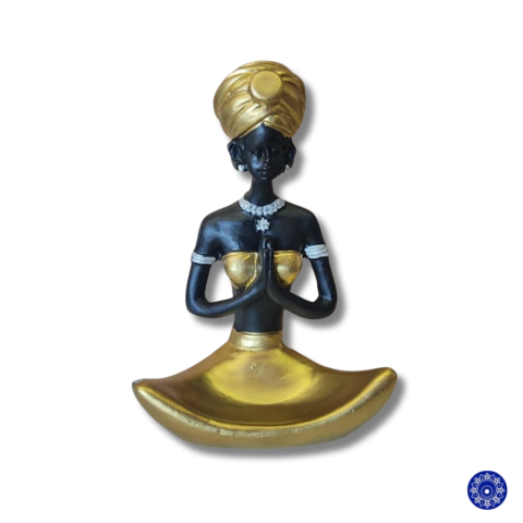 Enfeite de Resina Yoga Africana Reverenciando 12x9cm