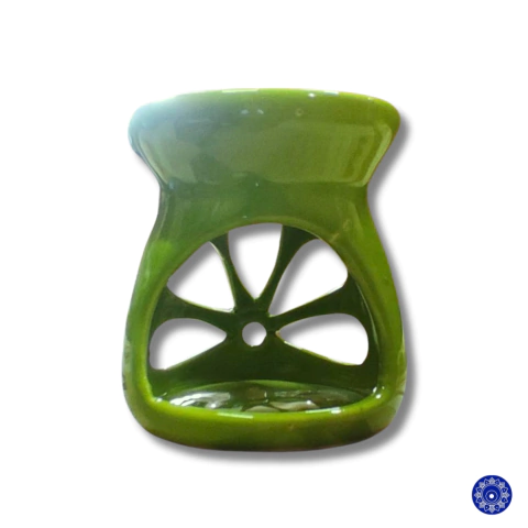 Difusor Aromatizador Rechaud Flor À Vela - Cerâmica Verde