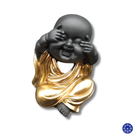 Enfeite de Resina Buda Preto e Dourado 8x7cm Cego