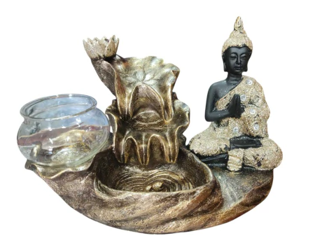 Incensário cascata e porta vela buda dourado