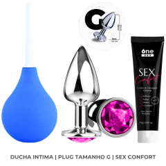Kit Plug Anal G + Ducha Higiênica Anal + Gel Lubrificante Anal Sex Comfort