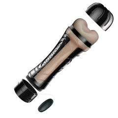Kit Lanterna Formato Ânus Masturbador Masculino em Cyberskin com Vibração Multivelocidade Discreto + Estimulador Peniano