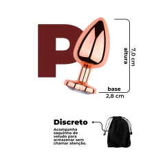 Plug Anal Tamanho P Pequeno Cor Rose em Formato Coração com Aço Inoxidável e Joia na Base