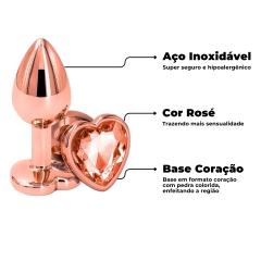 Kit Intermediário Plug Anal Rose Formato Coração Médio Tamanho M + Gel Lubrificante Anal Sex Comfort - One Sex