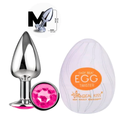Plug Anal Aço Inox Médio Sex Shop + Egg Masturbador Masculino Magical Kiss