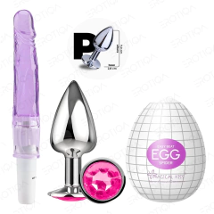Kit Vibrador Feminino Sexual Formato Penis + Egg Ovo Masturbador Masculino + Plug Anal Tamanho P