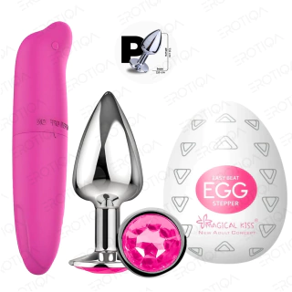 Kit com Egg Masturbador + Vibrador Ponto G Golfinho Original + Plug Anal Pequeno/Iniciante de Aço SexShop