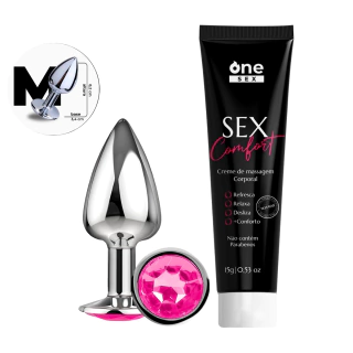 Kit Intermediário Plug Anal Médio Tamanho M + Gel Dessensibilizante Anal Sex Comfort - One Sex