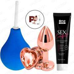 Kit Plug Anal P Rose Formato Coração + Ducha Higiênica Anal + Gel Lubrificante Anal Sex Comfort