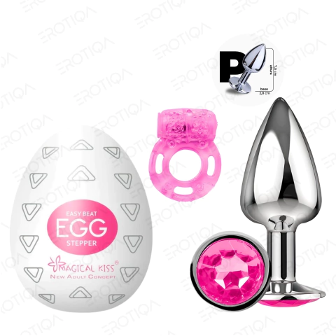 Kit Egg Masturbador Masculino Ovo Sex Shop + Plug Dilatador Anal Tamanho P + Anel Peniano Vibratório Estimulador de Clitóris