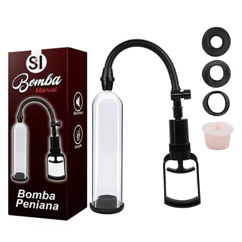 Bomba Peniana Manual Estimulador 20 cm Engrossa e Aumenta 3 Anéis de Silicone e 1 Anel Formato Vagina