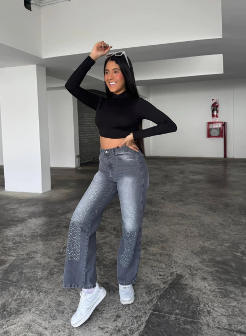 wide leg con brillo gris localizado h