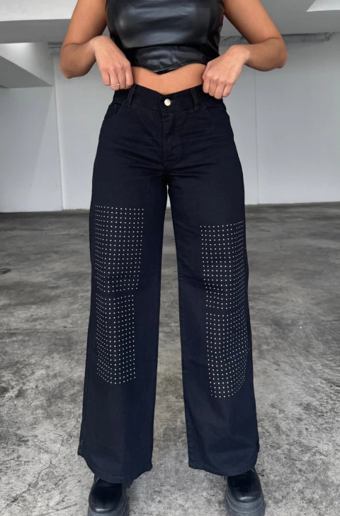 wide leg negro con brillo rigido H