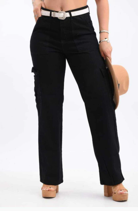 wide leg con cargo Negro H