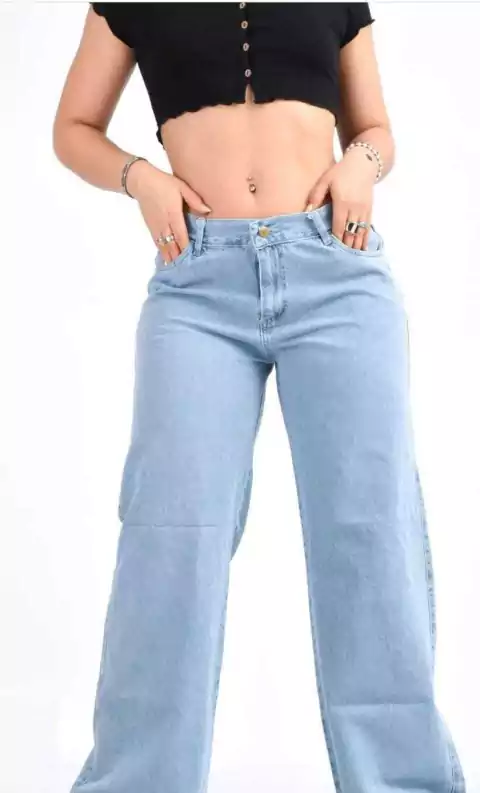 Wide Leg Celeste- Rigido con Bolsillos - comprar online