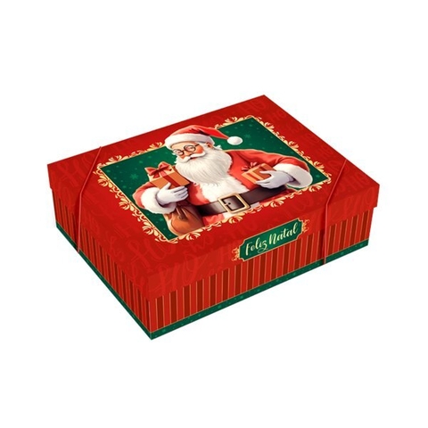 Caixa Presente Retangular C/ Tampa E Elastico P - Noel 24x18x8cm - comprar online