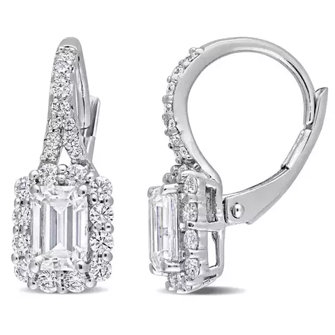 Amour 1 5/8 CT DEW Created Moissanite Halo Leverback Earrings In Sterling Silver - comprar online