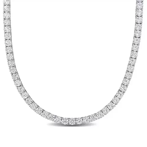 Amour 33 CT TGW Created White Sapphire Tennis Necklace In Sterling Silver - comprar online