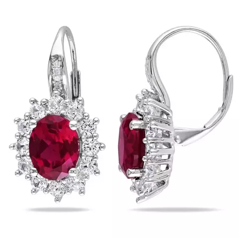 Amour 8 CT TGW Created Ruby and White Sapphire Leverback Earrings In Sterling Silver - comprar online