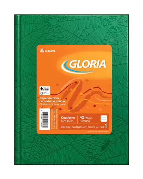 Cuaderno Gloria 16x22 Tapas Duras Verde 42 Hojas Rayadas