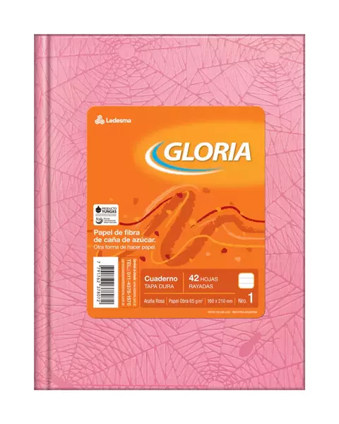 Cuaderno Gloria 16x21 Tapas Duras Rosa 42 Hojas Rayado