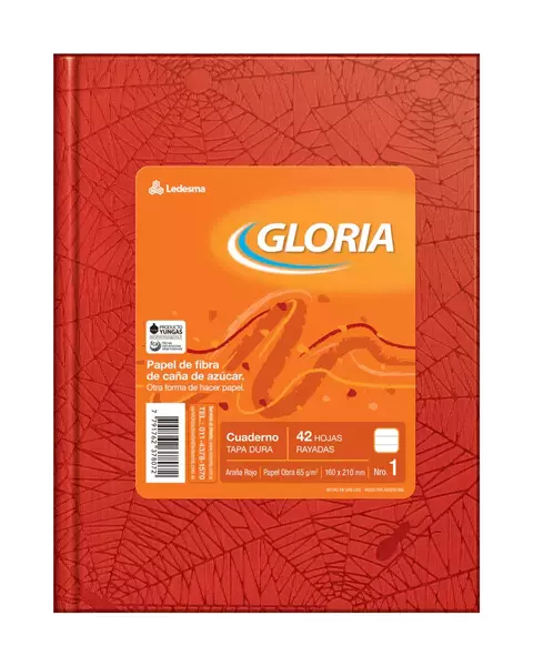 Cuaderno Gloria 16x21 Tapas Duras Roja 42 hojas Rayadas