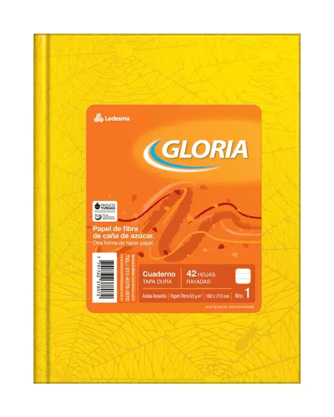 Cuaderno Gloria 16x21 Tapas Duras Amarillo 42 Hojas Rayadas