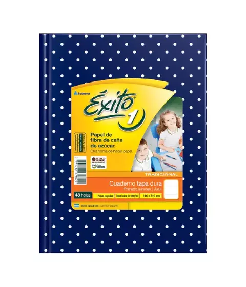 Cuaderno Exito 16x21 48 Hojas Rayadas Tapas Duras Lunares Azules