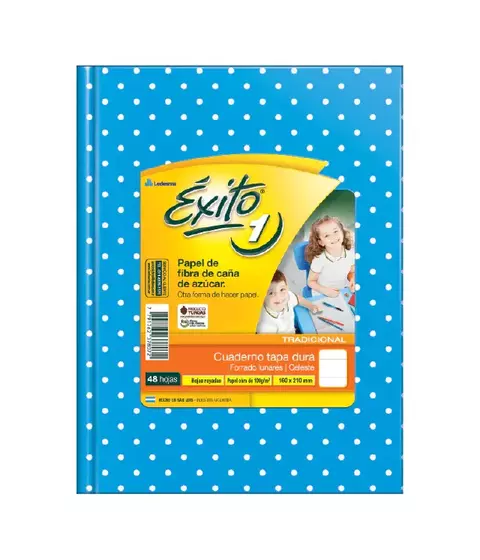 Cuaderno Exito 16x21 48 Hojas Rayadas Tapas Duras Lunares Celeste