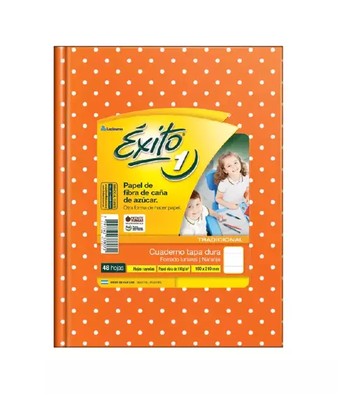 Cuaderno Exito 16x21 48 Hojas Rayadas Tapas Duras Lunares Naranja