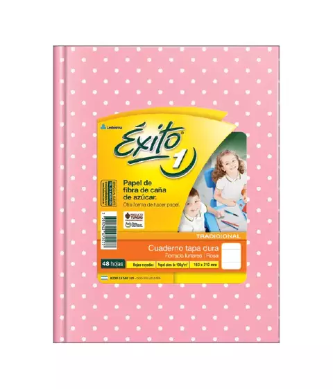 Cuaderno Exito 16x21 48 Hojas Rayadas Tapas Duras Lunares Rosa