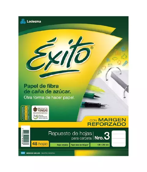 Repuesto Exito N:3 x 48 hojas Rayadas Margen Reforzado