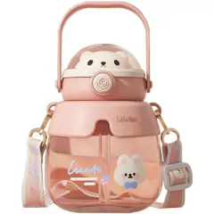 Botella Oso Astronauta con Manija y Correa + Stickers + VASO DE ACERO INOXIDABLE - Ruchi