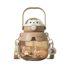 Botella Oso Astronauta con Manija y Correa + Stickers + VASO DE ACERO INOXIDABLE - Ruchi