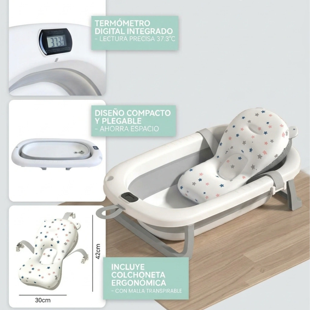 Bañadera para bebé plegable MIA con termómetro