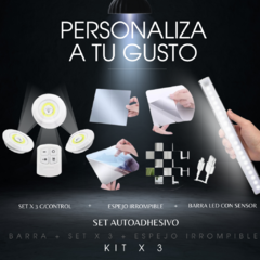 Barra led con sensor 50 cm + LAMINA de Espejo Autoadhesiva Irrompible + Kit de Luces LED Inalámbricas con Control Remoto x3 - comprar online