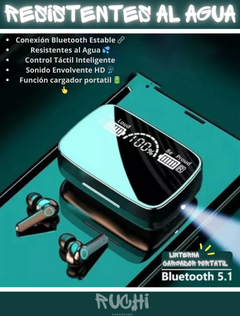 Auriculares Profesionales BT con linterna + Power Bank - Resistentes al agua