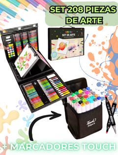 Set 208 Piezas Arte Dibujo Pintura Valija Profesional + REGALO marcadores doble TOUCH doble punta - comprar online