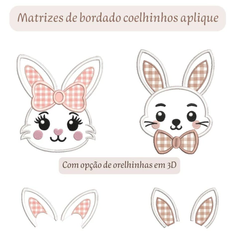 Matrizes de bordado coelhinhos aplique