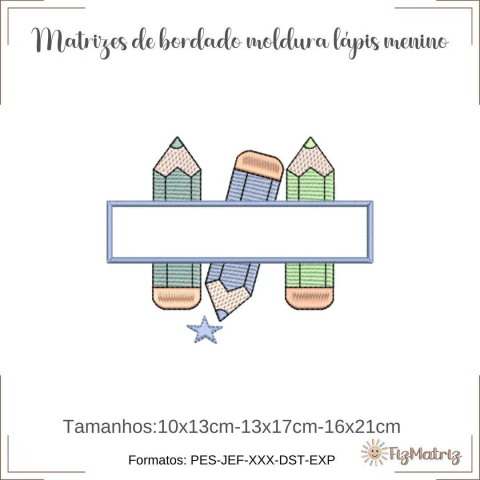 Matriz de bordado moldura lápis menino