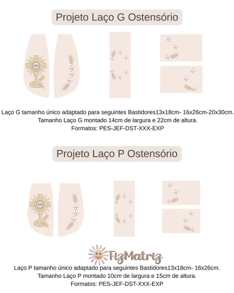 Projeto laço Ostensório Tamanho G e P